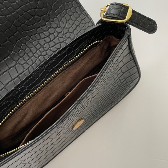 Croc embossed black shoulder bag - Picture 2 of 4